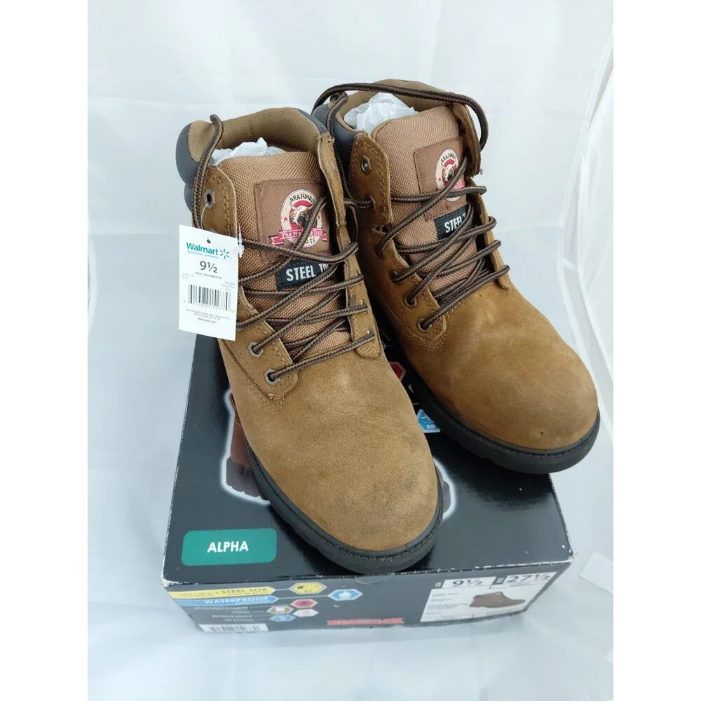 9.5 Mens  Work Boot BRAHMA, Waterproof Sueded, Bravo Brown Leather Steel Toe